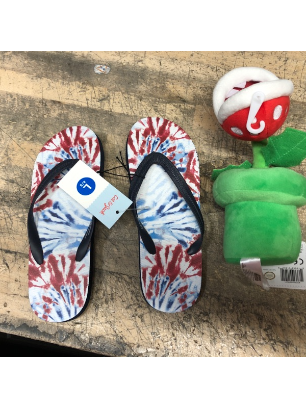 Photo 1 of BUNDLE OF 2 ITEMS ---For Nintendo Super Mario Plush Toy - Piranha Plant 9", SIZED LARGE RED WHITE AND BLUE TIEDYE FLIP FLOPS