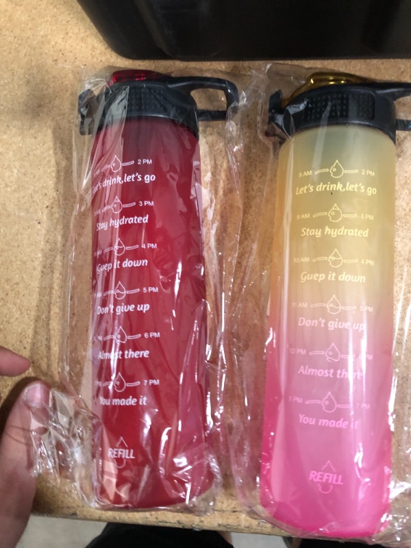 Photo 2 of 2 item bundle 
RIZZARI Sports Bottle Motivational Drink Bottle with Time Stamp Sealed Leak Proof and BPA Free Gradient Color Sports Bottle Portable Mug (Motivational,Yellow-Pink Gradient)
RIZZARI Sports Bottle Motivational Drink Bottle with Time Stamp Sea