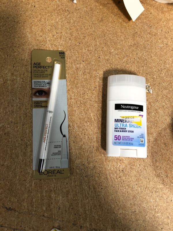 Photo 1 of 2 item bundle 
Neutrogena Mineral Ultra Sheer Face and Body Sunscreen Stick - SPF 50 - 1.5oz
L'Oreal Paris Age Perfect Satin Glide Eyeliner with Mineral Pigments - 0.012oz



