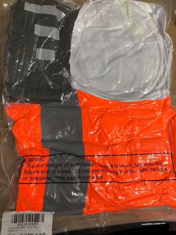 Photo 2 of ***Size: L*** 4 Pcs High Visibility Reflective Safety Shirt Hi Vis Class 3 T Shirt Orange Short Sleeve Sun Neck Protection Face Scarf Hard Hat Arm Sleeves with Reflective Strap for Workwear Men Women (L)
