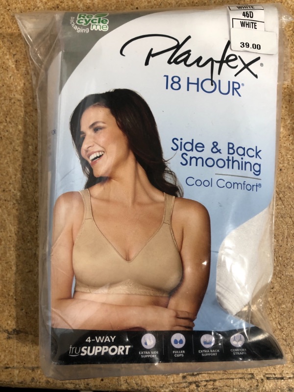 Photo 2 of ***Size: 46D*** Playtex 18 Hour 4049 Side & Back Smoothing with Cool Comfort Wirefree Bra White 46D Women's
