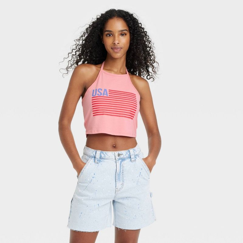 Photo 1 of 2 Women's USA Fag Graphic Hater Cropped Top - Cora Pink L,M
