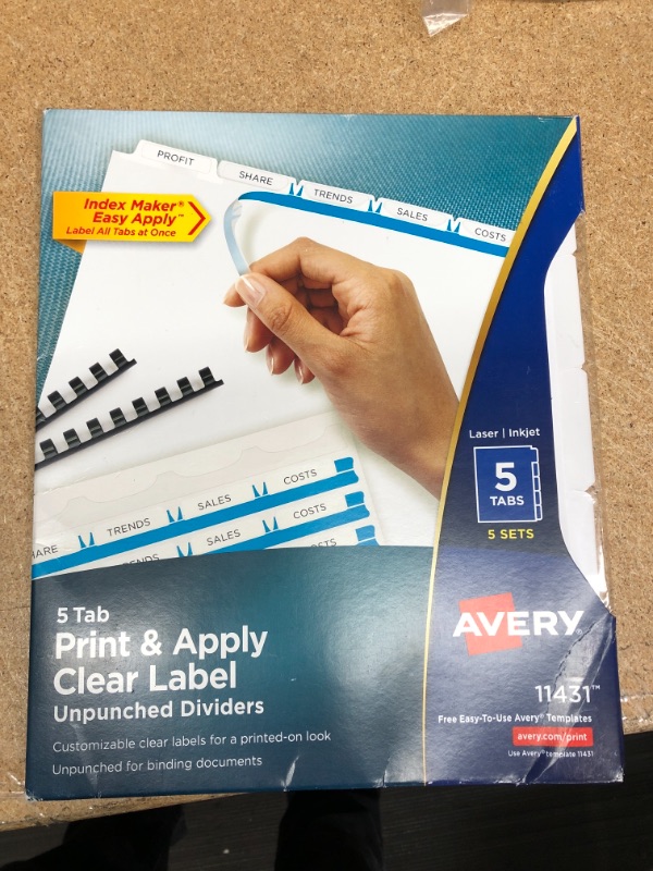 Photo 2 of Avery Commercial Products Division Avery Index Maker Label Unpunched Divider, 5-Tab, White, 5 Sets (AVE)