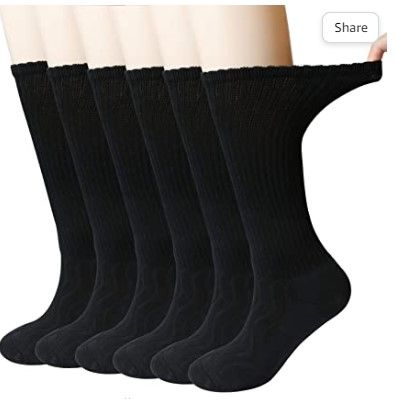 Photo 1 of 6 Pairs Non-Binding Men's Cushioned Moisture Wicking Bamboo Diabetic Crew Dress Socks XL Black
