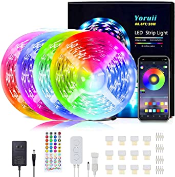 Photo 1 of 65.6FT / 20M LED Light Strips Music Sync RGB LED Strips Changing LED Strip Light with 44-Key IR Remote Bluetooth Controller and 12V Power Supply Flexible LED Tape Light for Bedroom Home Party
