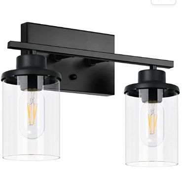 Photo 1 of 2-Light Bathroom Light Fixtures, TinHon Black Vanity Lights with Clear Glass Shade and Metal Base, Industrial Vintage and Farmhouse Wall Sconces for Hallway in Matte Black, Wall Mounted Lamp
