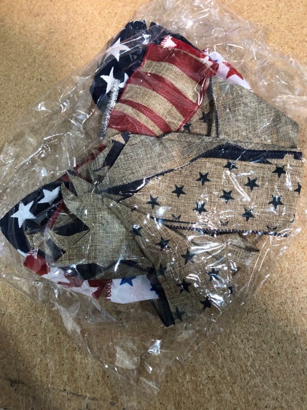 Photo 2 of 2Pcs Patriotic Wreath Bow, Stars and Stripes Burlap Bows,4th of July Memorial Day Wreath Bow for Indoor Outdoor Independence Day Veteran's Day President's Day (Red Stripe)
