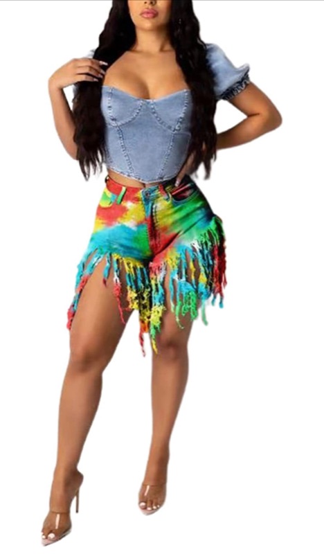 Photo 1 of ***Size: XXL*** SIAEAMRG Women's Juniors Denim Shorts, High Waisted Frayed Raw Hem Tassels Short Pants Jeans