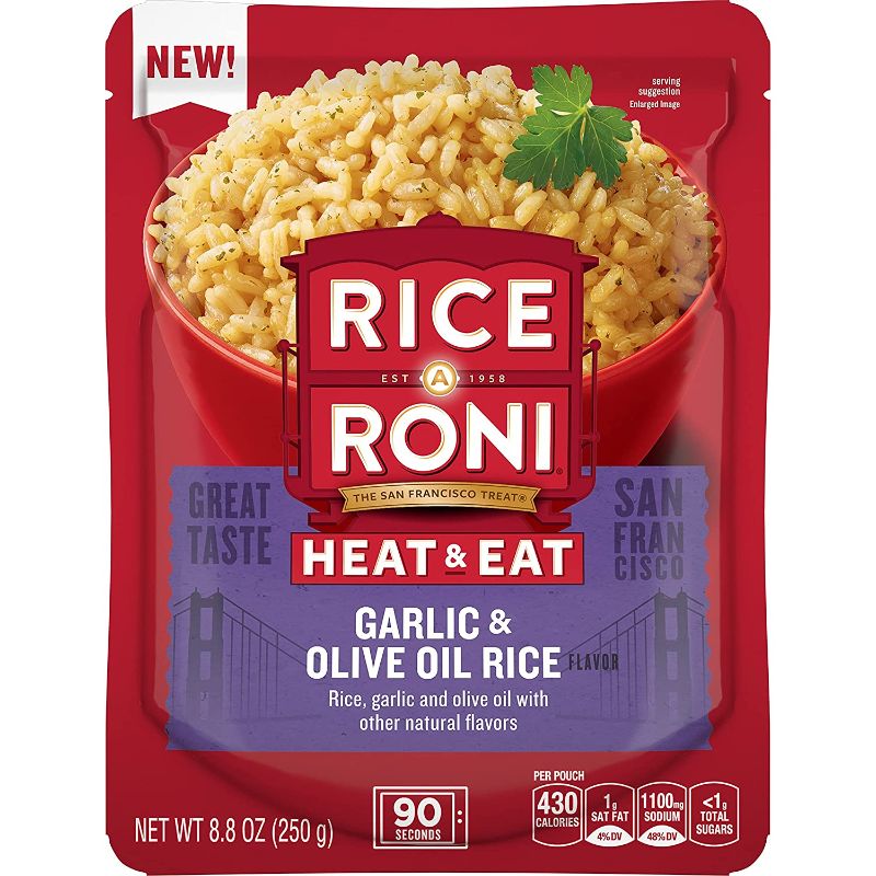 Photo 1 of ***8 Pack*** ***EXP 9/26/22*** Rice-A-Roni Heat Eat Rice Garlic Olive Oil Pouch, 8.8 Ounce
