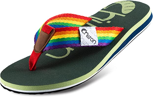 Photo 1 of ***Size: 13***Chillron Mens Beach Flip Flops Thong Sandals with Arch Support Leather Pattern Design Colorful Slippers Soft Cushion Footbed Rubber Sole
 