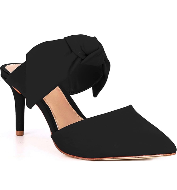 Photo 1 of ***Size: 10*** PiePieBuy Womens Pointed Toe Bow Mules Mid Heel Slip On Backless Stiletto Heel Comfy Slide Mule Shoes Black