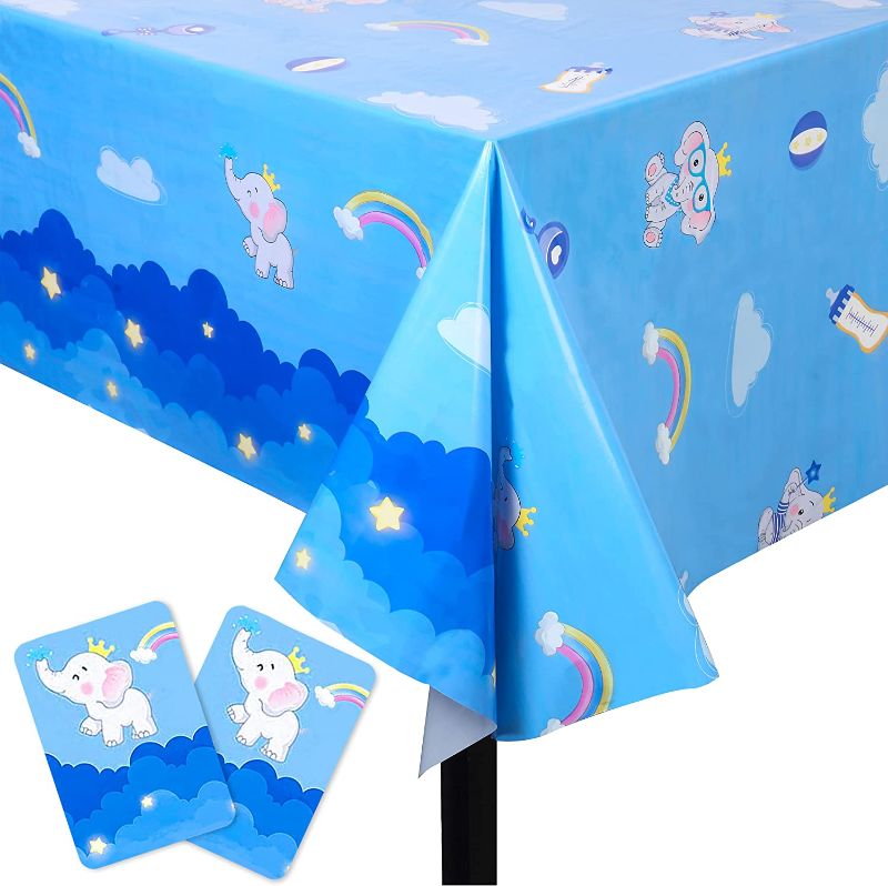 Photo 1 of ***2 PACK*** 2pcs 86.6 x 51.2inches, Blue Elephant Tablecloth for Baby Shower Decoration Elephant Theme Table Cover for Baby Boy Birthday Gender Reveal Party Supplies
