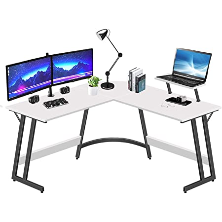 Photo 1 of LUFEIYA L Shaped Desk White Corner Computer Desks for Small Space Home Office Student Study Bedroom PC Work,51 Inch Modern L-Shaped Writing Table with Monitor Stand
