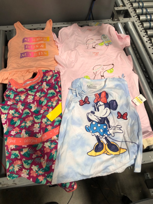 Photo 1 of **BUNDLE OF 5**
2 pink blouses size 14/16
1 Minnie mouse blouse size 10/12
Pajama size 10
Pink tank top size 8