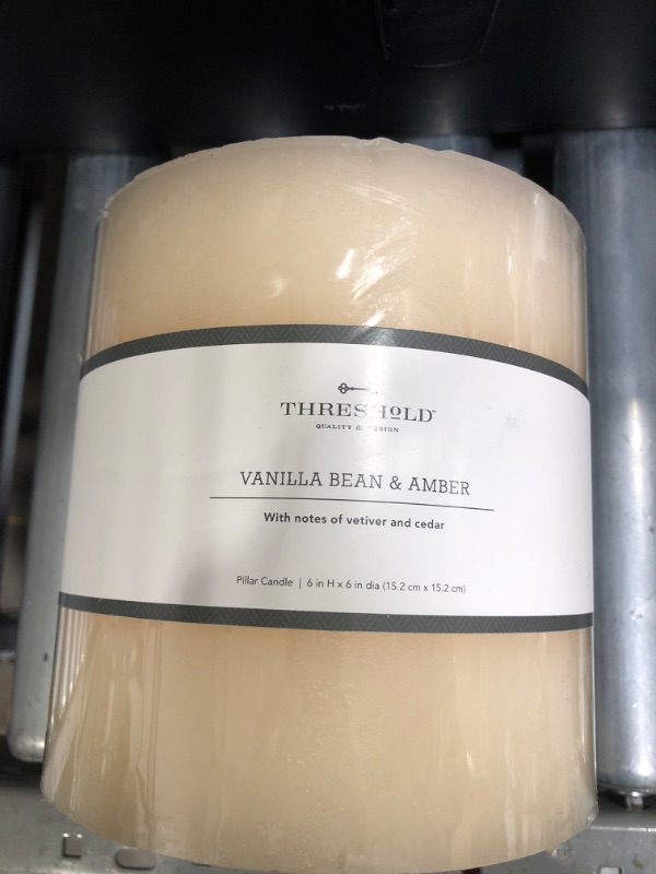 Photo 2 of **Size: 6" x 6"** Pillar Vanilla Bean and Amber Candle - Threshold™