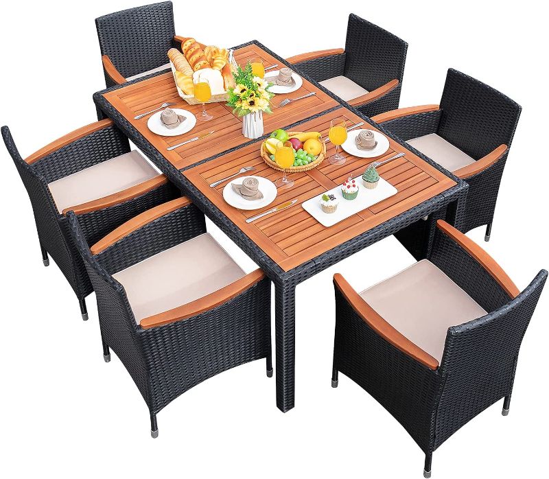 Photo 1 of **box 1 only** Flamaker 7 PCS Outdoor Patio Dining Set, Outdoor Patio Furniture Set, Rattan Chairs with Large Wood Table for Garden and Yard
