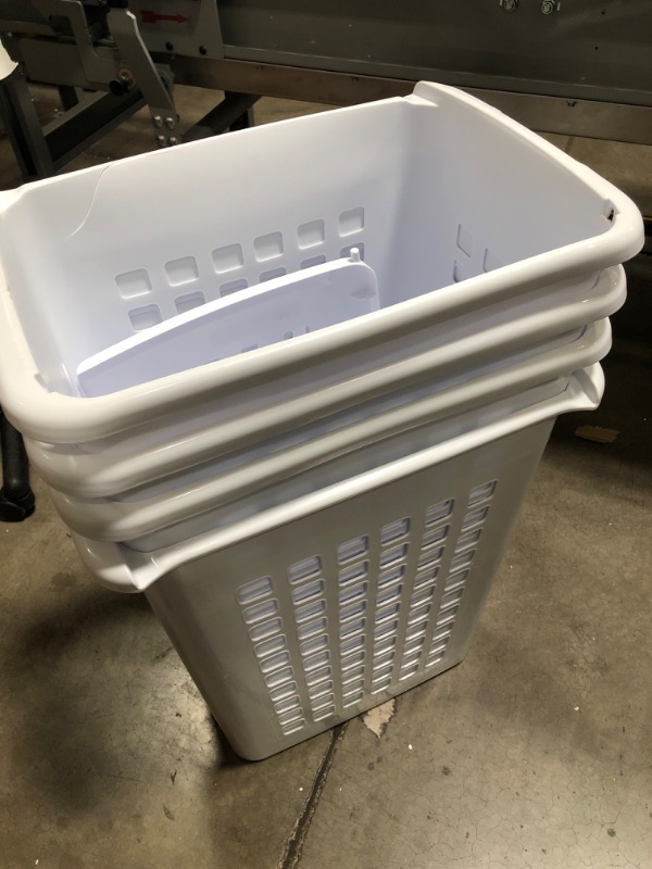 Photo 2 of 4 Packs of Sterilite 12218004 2.3 Bushel/81 Liter LiftTop Laundry Hamper, White, 4-Pack *Minor Crack on 2 Basket*