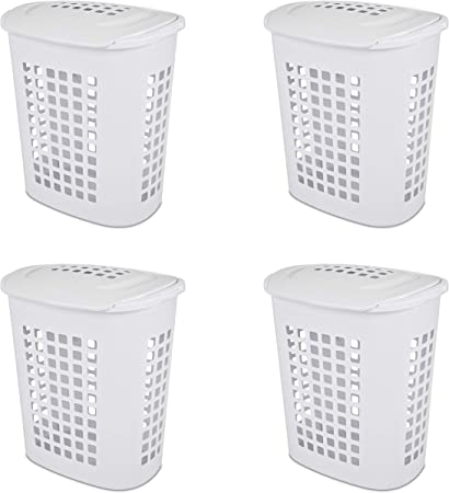 Photo 1 of 4 Packs of Sterilite 12218004 2.3 Bushel/81 Liter LiftTop Laundry Hamper, White, 4-Pack *Minor Crack on 2 Basket*