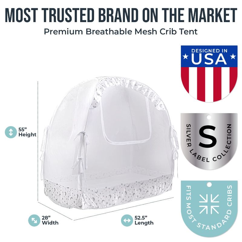 Photo 1 of Baby Crib tent By Pro Baby Safety - Premium Pop up Tent - Canopy Netting Cover -See Through Mesh, Nursery Mosquito Net - Stylish and Sturdy Infant Crib Topper -Protect Your Toddler from Falls or Bites
