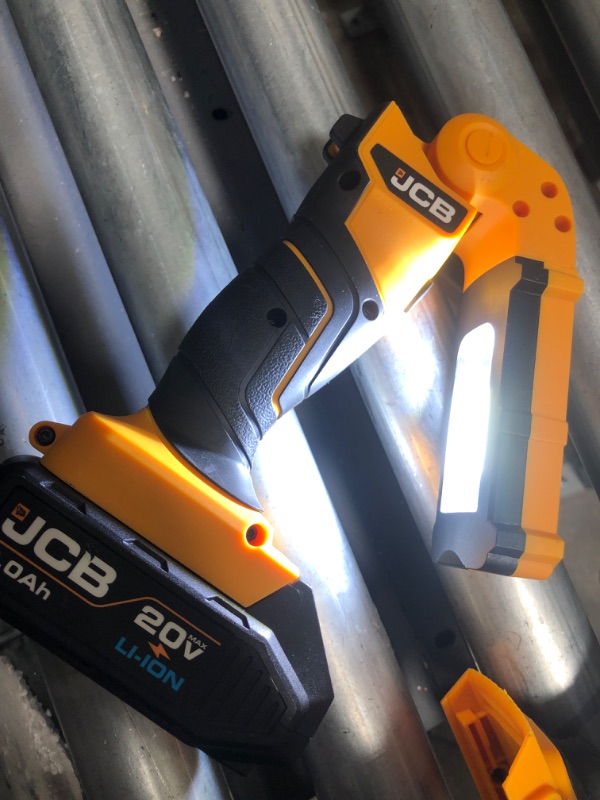 Photo 7 of JCB Tools - 20V, 3-Piece Power Tool Kit - Hammer Drill Driver, Impact Driver, LED Work Light, 2 x 2.0Ah Batteries, Fast Charger and Tool Bag - For Home Improvements, Drilling, Masonry, Screw Driving
