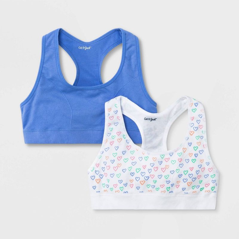 Photo 1 of 2C PACK
Girl' Olid 2pk Heart Port Bra - Cat & Jack™ SIZE: S
Girls' 2pk Spacedye Sports Bra - Cat & Jack Pink/White SIZE: S