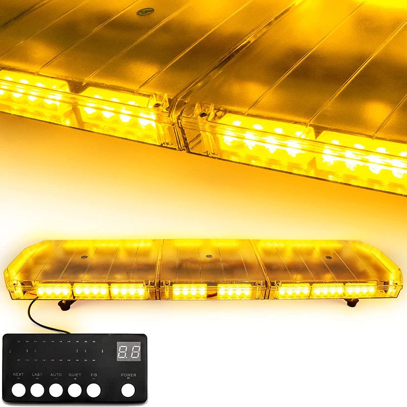 Photo 1 of V-SEK 48’’ Amber Traffic Advisor Light Bar 88 LED Waterproof Strobe Lights Led Safety Emergency Hazard Warning Strobe Roof Top Flashing Light Bar for Tow Truck Construction Vehicle (Yellow,DC 12-24V)
