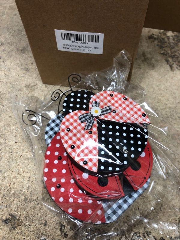 Photo 1 of MEKOUZON Spring Decorations for The Home, Rustic Ladybug Wood Sign, 3 Packs Wooden Block Table Centerpiece Decor, Easter Spring Summer Decor for Mantle Tabletop Tiered Tray Party