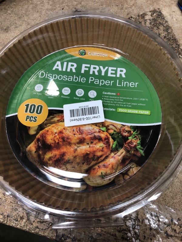 Photo 1 of Camcook Air Fryer Disposable Paper Liner, 100PCS Non-Stick Oil Resistant Parchment Paper For Air Fryer 2-5 QT, Food Graded Oil-proof Parchment Paper For Baking, Roasting, Microwave, Oven 8-inch