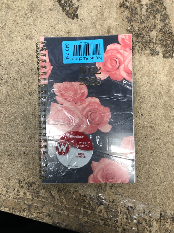 Photo 2 of Pair of 2 Blueline Essential Academic Weekly/Monthly Planner, 13 Months, July 2022 to July 2023, Gold Twin-Wire Binding, Poly Cover, 8" x 5", Vintage Flowers Design, Navy (CA114PI.01-23)