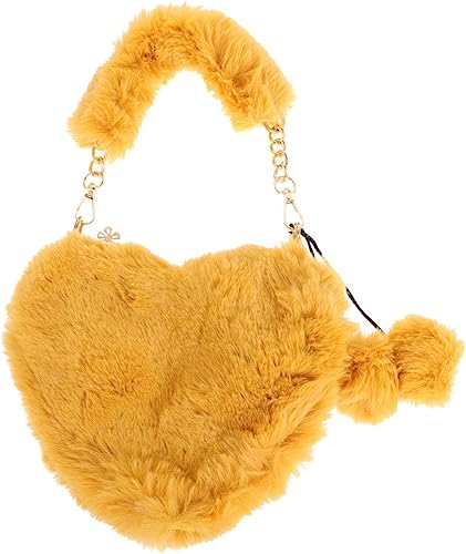 Photo 1 of Plush Heart Bag Wool Handbag Tote with Pom Pom Charms Winter Furry Shoulder Purse for Women Girls
