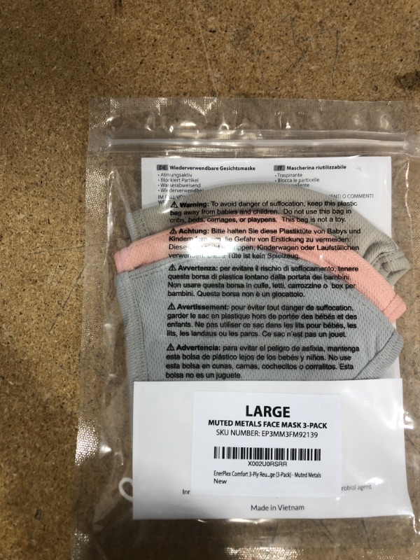 Photo 1 of 
EnerPlex Comfort 3-Ply Reusable Face Mask - Breathable Comfort, Fully Machine Washable, Face Masks Large (3-Pack) - Muted Metals



.