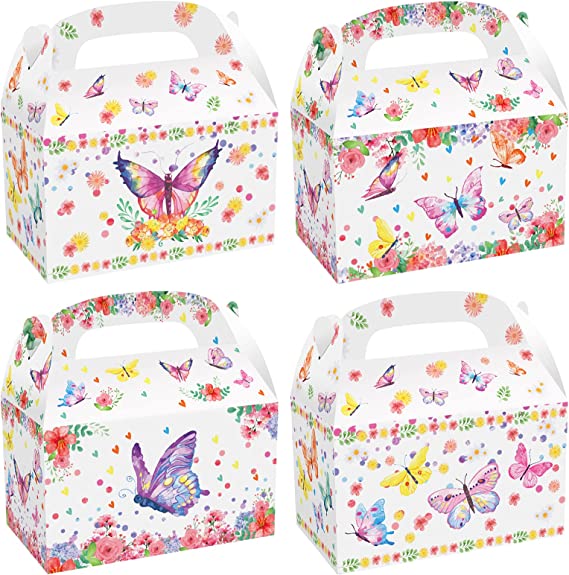 Photo 1 of (2 ITEM BUNDLE) Cieovo 24 Pack Watercolor Colorful Butterfly Goodie Gift Boxes, Butterfly Paper Gift Boxes Bags for Spring Summer Butterfly Theme Kids Birthday Wedding Baby Shower Party Supplies Decoration +  Creative Co-Op 72" L Box W/Candy Canes, Multi 