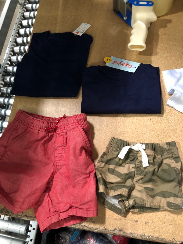 Photo 5 of (BUNDLE OF 5 YOUTH CLOTTHING BOYS/GIRLS) Girls' Boxy Cropped Graphic T-Shirt SIZE YOUTH MEDIUM + Boys' 2pk Short Sleeve T-Shirt - Cat & Jack SIZE YOUTH XSMALL + NEWBORN SIZED CAMO SHORTS + 3T SIZED RED SHORTS 