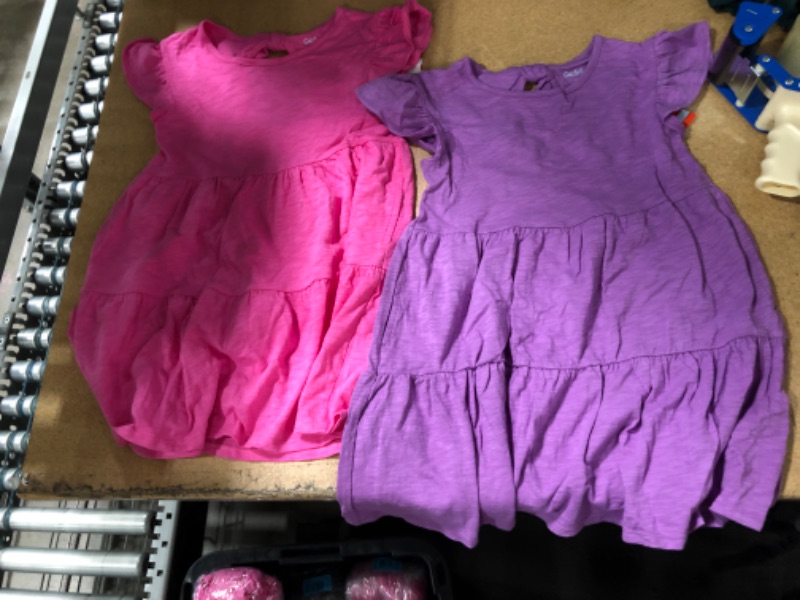 Photo 2 of 2 PACK OF Girls' Wash Knit Tiered Short Sleeve Dress - Cat & Jack™ SIZE MEDIUM (7/8) one pink one purple