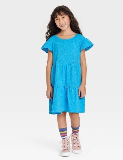 Photo 1 of 2 PACK OF Girls' Wash Knit Tiered Short Sleeve Dress - Cat & Jack™ SIZE SMALL (6/6X)