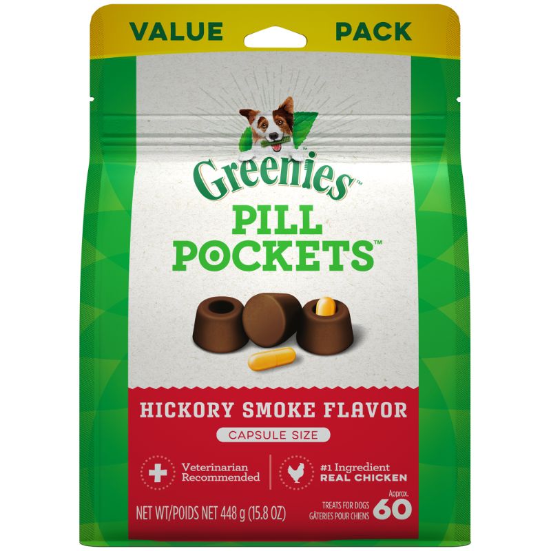 Photo 1 of (2 ITEM BUNDLE) Greenies Pill Pockets Canine Hickory Smoke Flavor Dog Treats, Capsule Size, 60 Count +Petmate Crocks with Microban Protection Intermediate