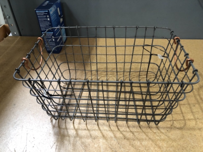 Photo 2 of 16"x11"x8 Wire Basket with Handle Gray/Copper - Threshold (tt)
