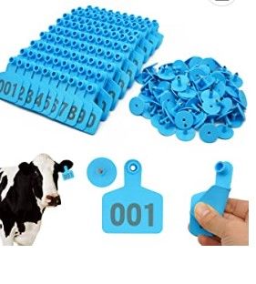 Photo 1 of 001-200 Livestock Ear Tag Cattle Pig Ear Tag Plastic Ear Tags Livestock Identification for Earring for Calves Sheep Cattle Cows Pigs (Blue)