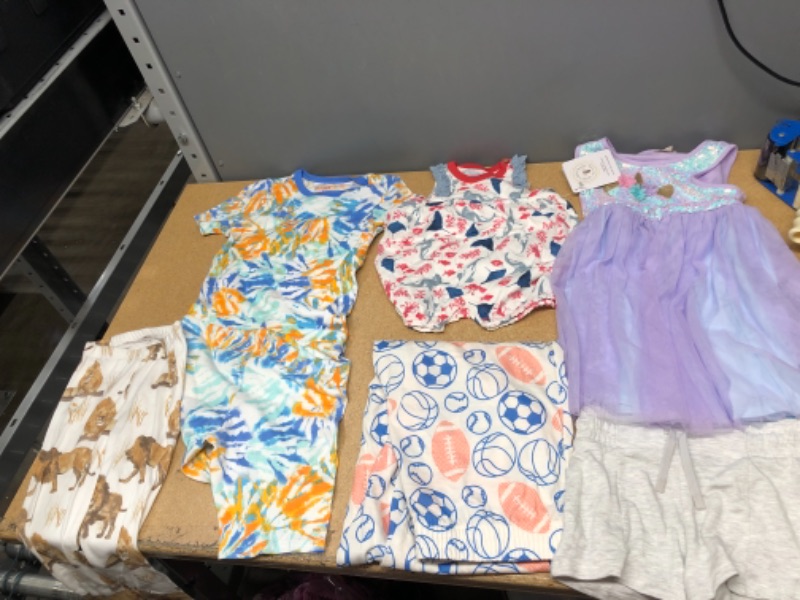 Photo 1 of 6 Item Girl's Clothing Bundle (dress: s; bottoms: xs, 4t, xl; onsie: 18m; pj set: 10)
