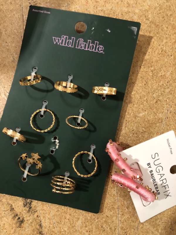 Photo 1 of BUNDLE OF ( 2 ITEMS) SUGARFIX by BaubleBar Studded Hoop Earrings - Pink & Snake and Star Statement Rings Set 10pc - Wild Fable™
