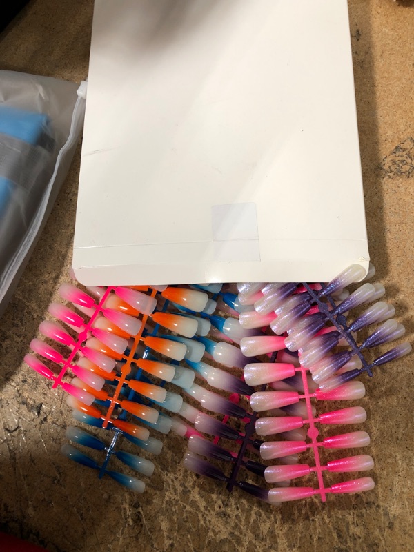 Photo 1 of 480 Pieces Shimmer Extra Long Press on Nails Glitter Coffin Fake Nails Gradient Color Nail Tips Glossy Full Cover False Nail Artificial Nails Fingernails Kits for Women and Girls
