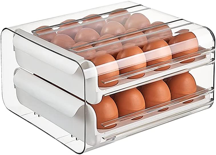 Photo 1 of 32-Count Egg Holder for Refrigerator 2-Story Drawer Type Egg Storage Organizer Durable Sturdy Compact and Space-Saving Egg Storage Box
