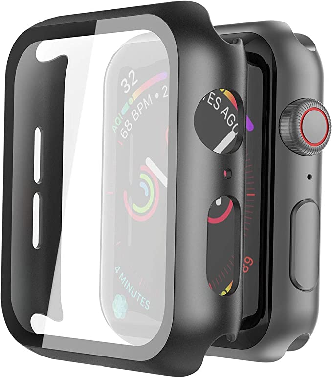 Photo 1 of 2 Pack Hard PC Case with Tempered Glass Screen Protector Compatible with Apple Watch Series 6 SE Series 5 Series 4 44mm, Black