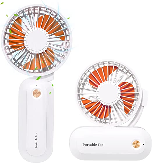 Photo 1 of Mini Handheld Fan, LIKEMIC Portable Fan for Travel Stroller Rechargeable, Handheld / Neck Hanging / Winding / Desktop 4 in 1 Versatile Fan, 3 Speeds, 4-10 Hours Working Times, Quiet(Orange)
