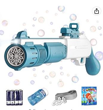 Photo 1 of Bubble Gun for Kids Bazooka Bubble Machine Gun Automatic Bubble Machine with Colorful Lights Toys for Birthday Wedding Outdoor Party Favors Gift with Bubble Solution for Kids Adult
