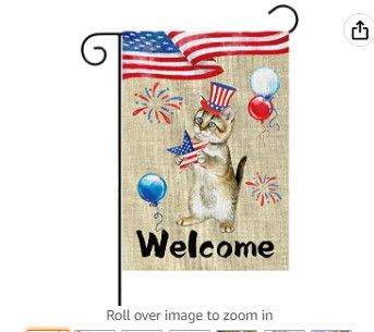 Photo 1 of 2 PACK X1zuue 4th of July Patrioctic Cat Garden Flag Burlap Double Sided Memorial Day Burlap Double Sided Welcome Blue Red Independence Day Outside Yard Party Decoration for Indoor Outdoor Lawn 12.4 x 18.2 Inch
