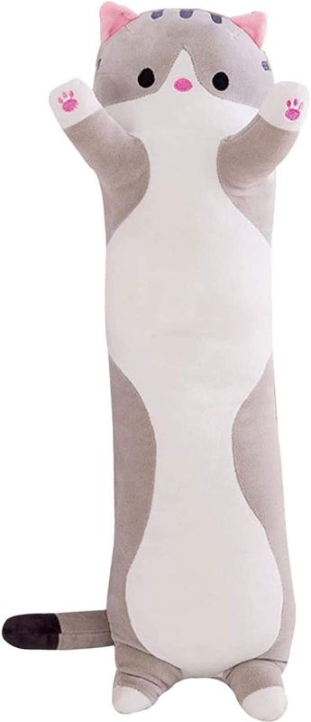 Photo 1 of Cute Body Pillow, VVEMERK 90CM Cute Plush Cat Doll Cat Plush Pillow Doll Toy Soft Cat Stuffed Animals Long Pillow Toy Kitten Body Pillow Gift for Kids and Girlfriend (Gray, 35.4")
