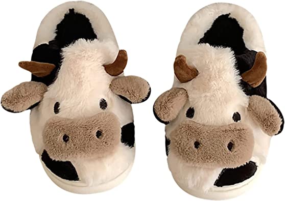 Photo 1 of Fuzzy Cow Slippers for Women Men, Cute Cotton Animals House Slippers Fluffy Plush Slipper Girls Indoor Garden Use
size L