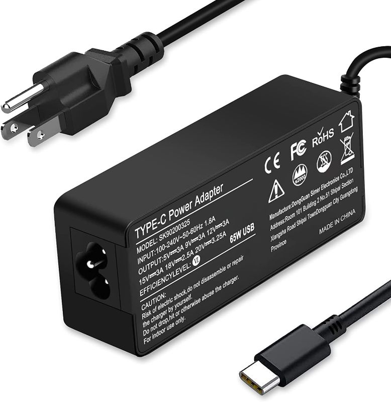 Photo 1 of BAJ 65W 45W USB C Laptop Power Adapter Charger for Lenovo Chromebook 100e 300e 500e C330 S330 Series,Yoga C930 C940 C740 S730 730 730S 910 920 13 IdeaPad 730s Power Supply
