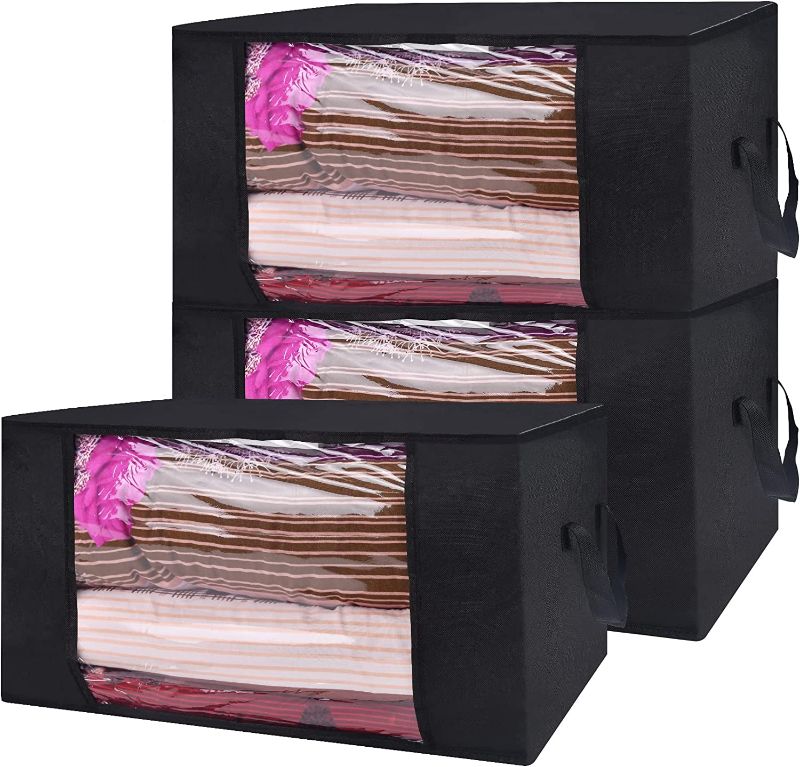 Photo 1 of 3 Pack Capacity Clothes Storage Bag Organizer,Large Storage Bags, with Reinforced Handle Thick Fabric Clear Window,Foldable Organizer?For Comforter, clothing?Closet?Blanket, Bedding grey
